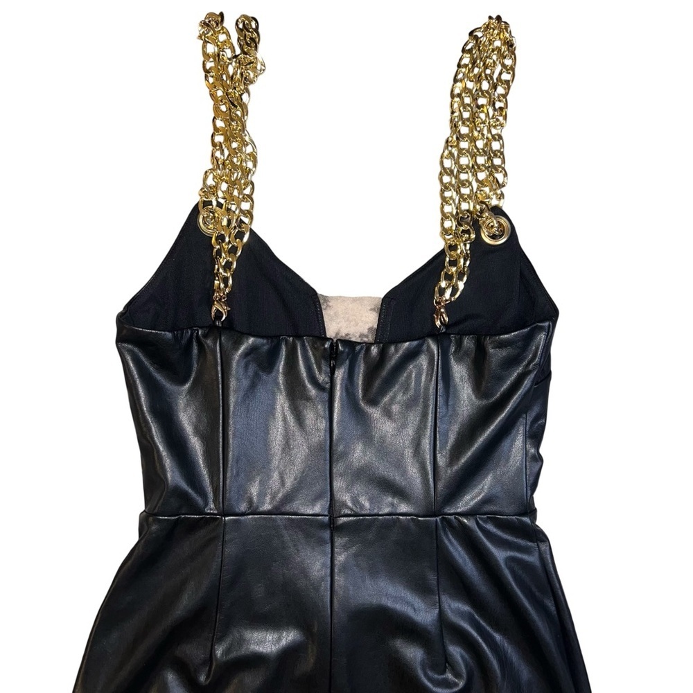 NWT Michael Costello X Revolve Black Faux Leather Maxi Dress Gold Chain Straps S - Picture 9 of 14